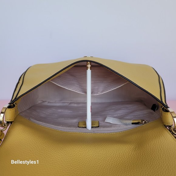 KATE SPADE Hudson Pebbled Leather Medium Flap Convertible Shoulder Bag- Mullein⭐ - Picture 13 of 16